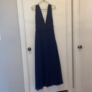 Long, elegant, flowy, navy dress